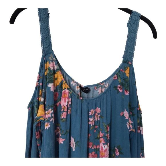 Torrid Top Womens 2 2X Blue Floral Crinkle Gauze Lace Trim Cold Shoulder Blouse - Picture 2 of 12